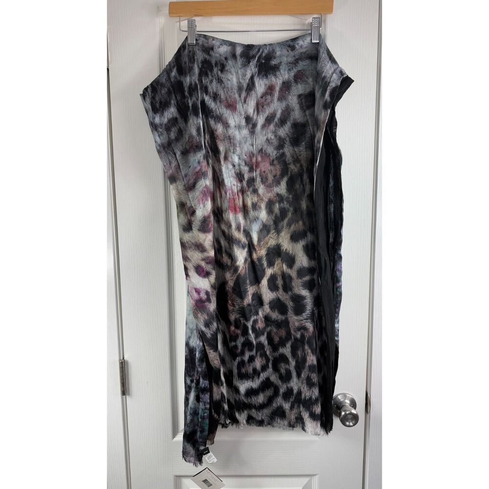 Echo Women's Silk Scarf Rayon Back Animal Print Black Multicolor 24 x 70 - NWT